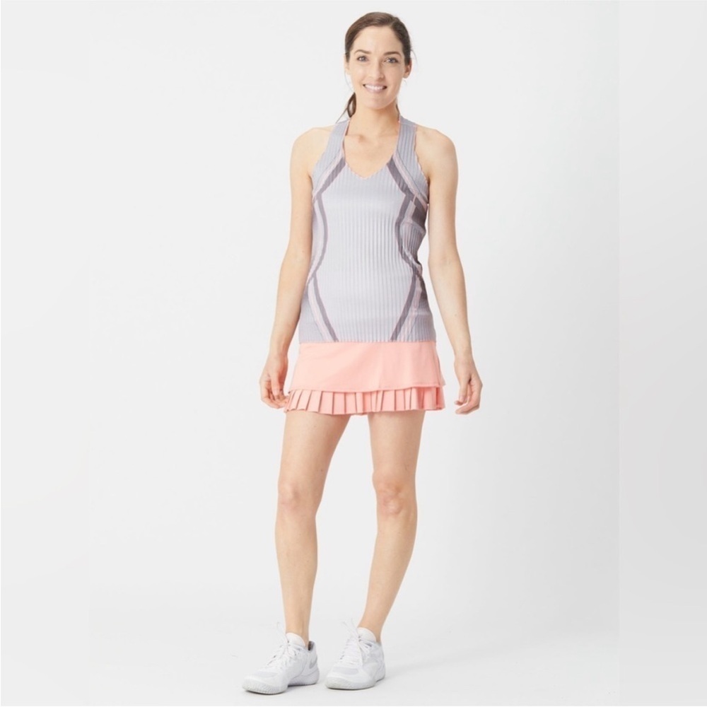 K-Swiss Womens Tennis Tank Top Grey Peach Ribbed Racerback V-Neck Athletic Small